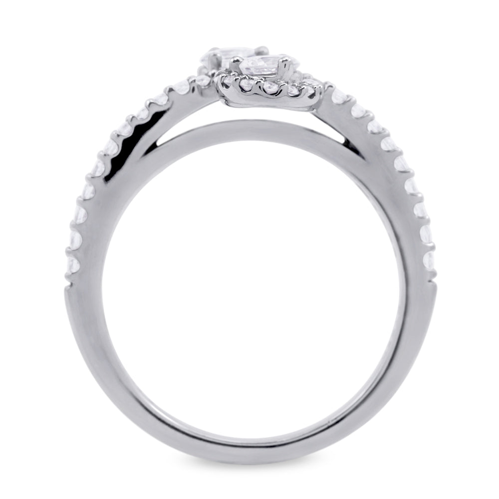 Platinum 0.50ct Round Brilliant Cut Diamond Crossover Toi Et Moi Ring With Diamond Shoulders And Halo