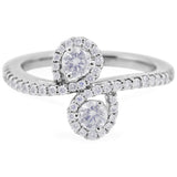 Platinum 0.50ct Round Brilliant Cut Diamond Crossover Toi Et Moi Ring With Diamond Shoulders And Halo