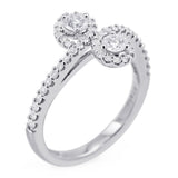 Platinum 0.50ct Round Brilliant Cut Diamond Crossover Toi Et Moi Ring With Diamond Shoulders And Halo