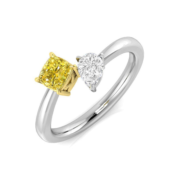Platinum And 18ct Yellow Gold 0.51ct Yellow Diamond And 0.30ct Diamond Two Stone Ring