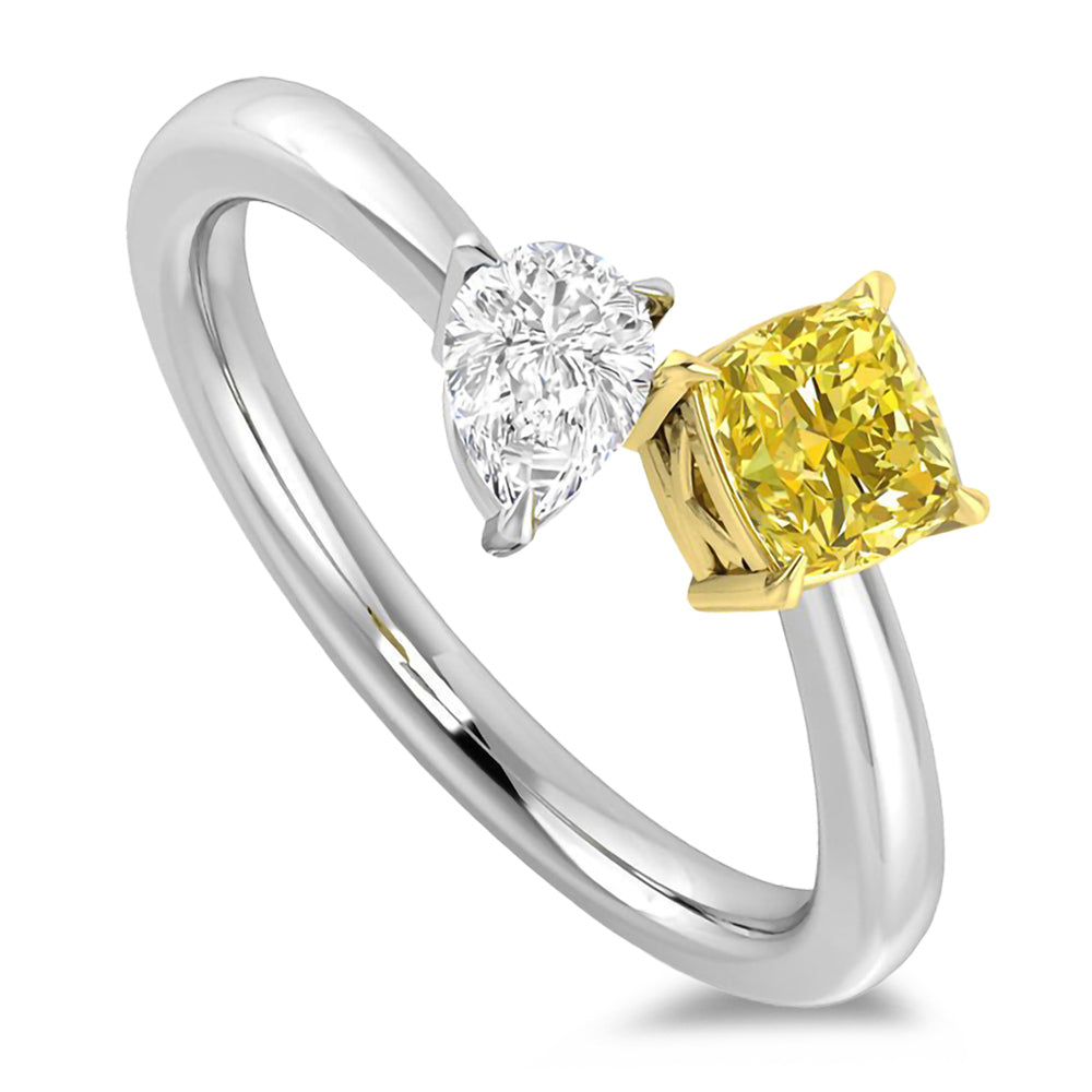 Platinum And 18ct Yellow Gold 0.51ct Yellow Diamond And 0.30ct Diamond Two Stone Ring