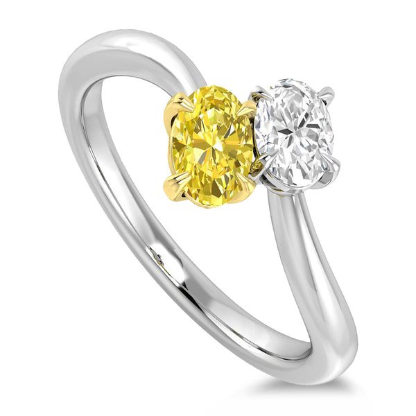 Platinum And 18ct Yellow Gold 0.36ct Yellow Diamond And 0.25ct Diamond Two Stone Ring