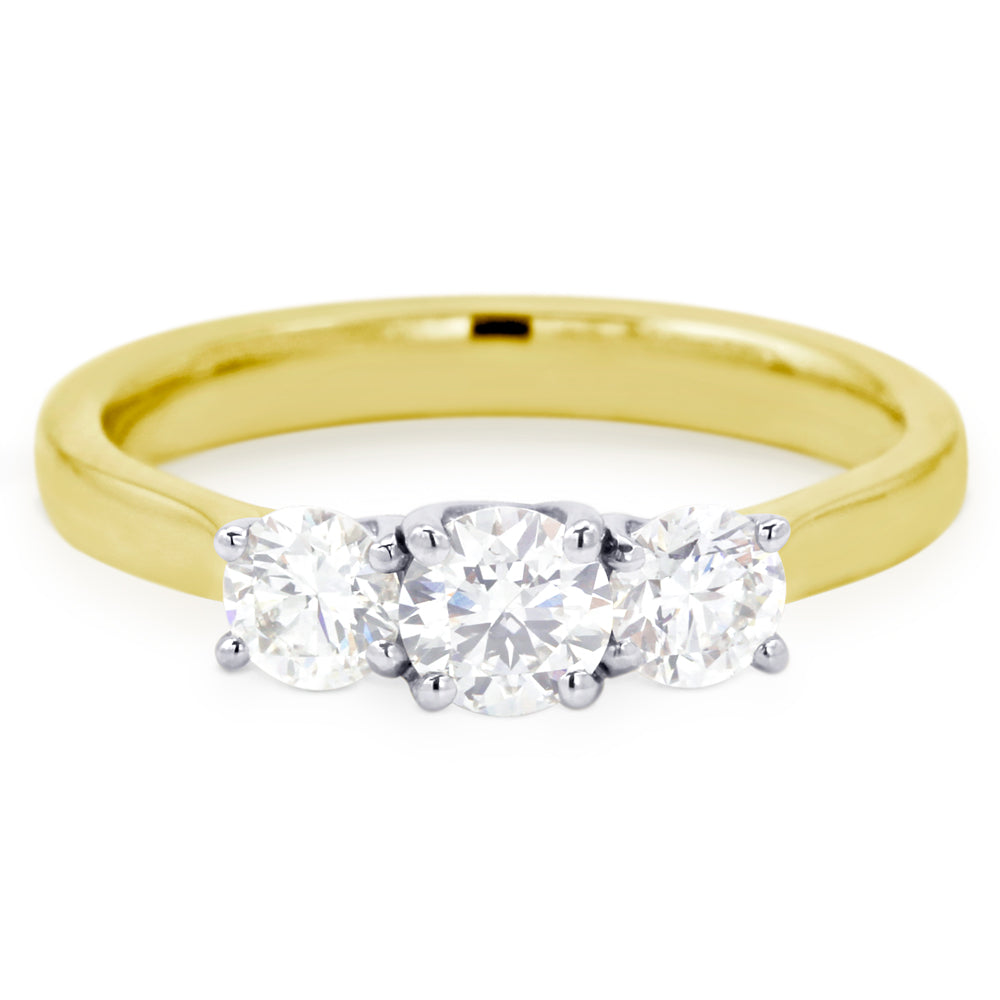 The Alyssa 18ct Yellow Gold And Platinum Round Brilliant Cut Diamond Three Stone Engagement Ring