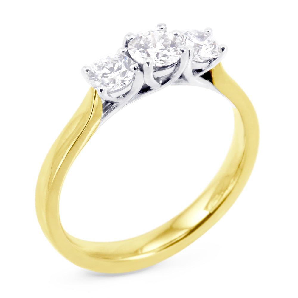 The Alyssa 18ct Yellow Gold And Platinum Round Brilliant Cut Diamond Three Stone Engagement Ring
