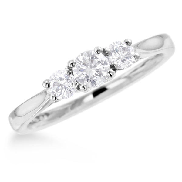 The Alyssa Platinum Round Brilliant Cut Diamond Three Stone Engagement Ring