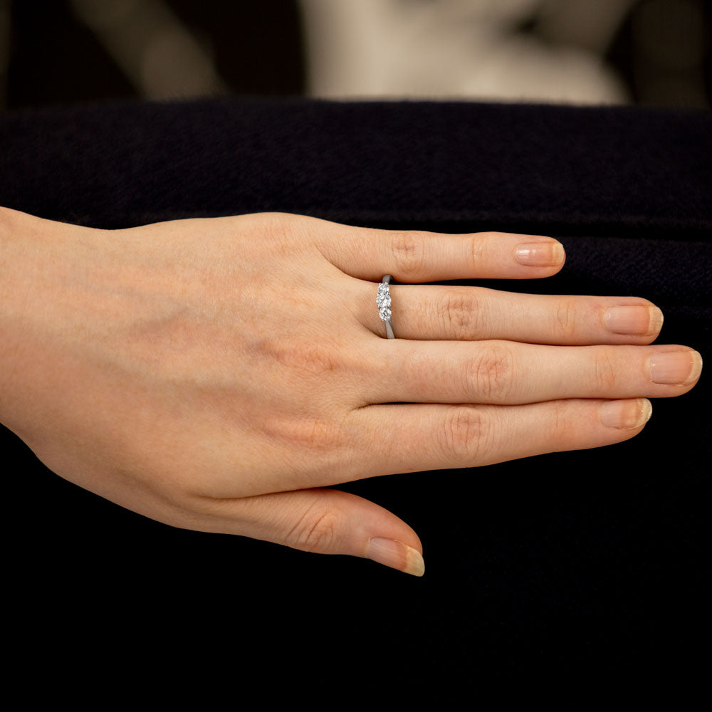 The Alyssa Platinum Round Brilliant Cut Diamond Three Stone Engagement Ring