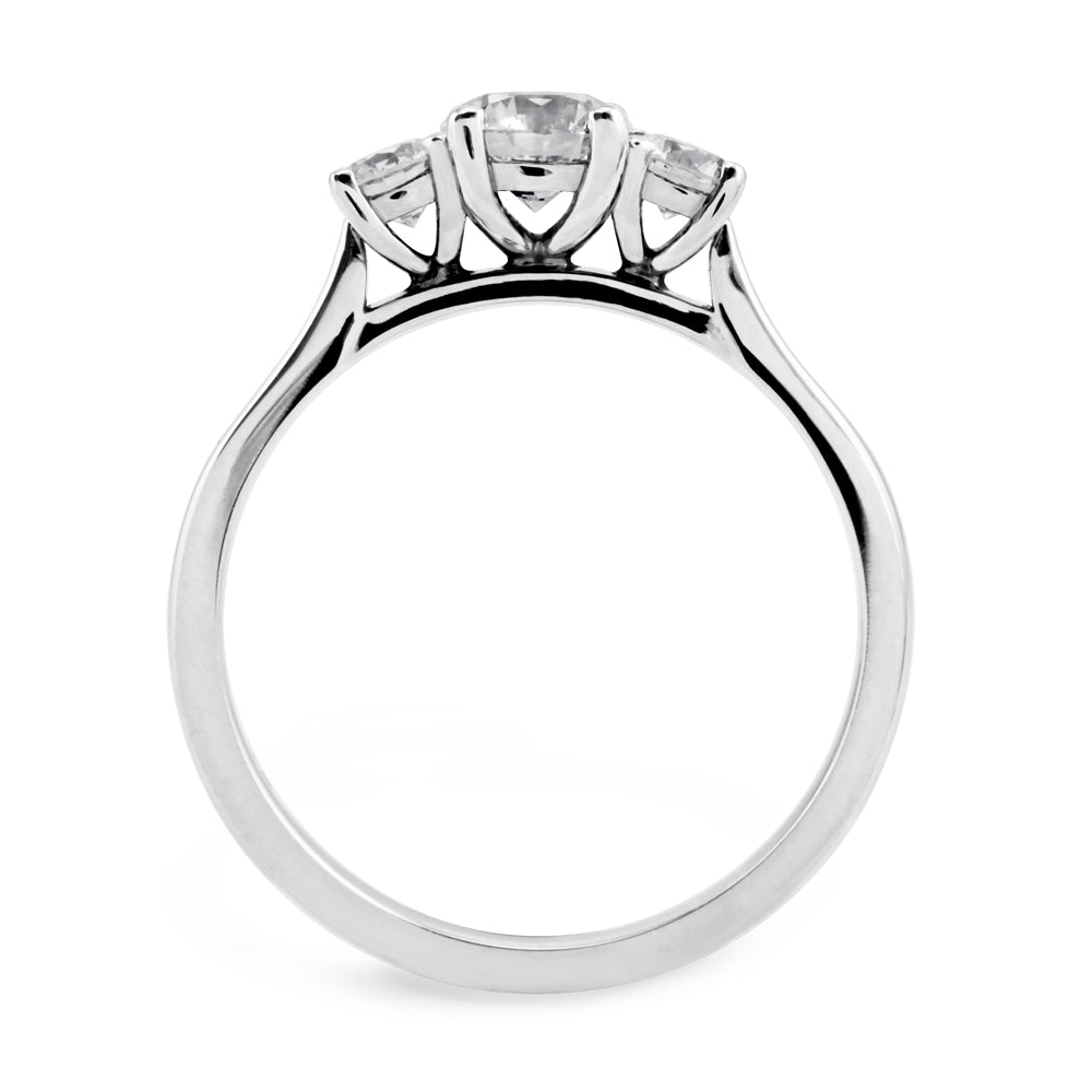 The Camellia Platinum Round Brilliant Cut Diamond Three Stone Engagement Ring