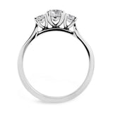 The Camellia Platinum Round Brilliant Cut Diamond Three Stone Engagement Ring