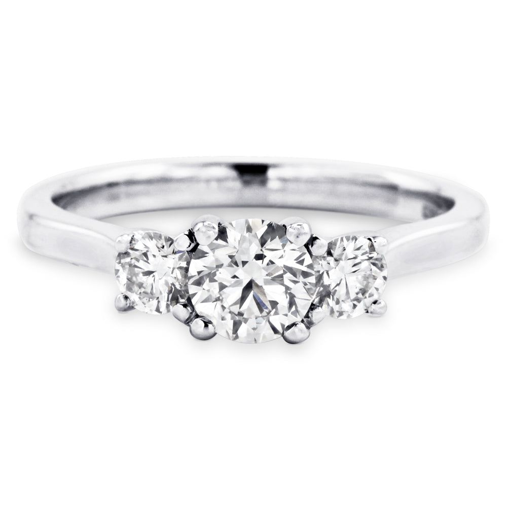 The Camellia Platinum Round Brilliant Cut Diamond Three Stone Engagement Ring
