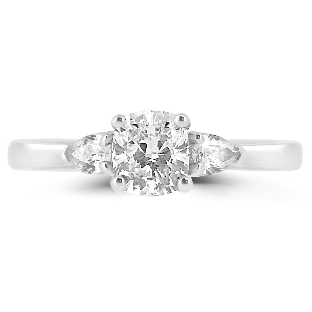 Platinum 1.00ct Cushion And Pear Cut Three Stone Diamond Engagement Ring