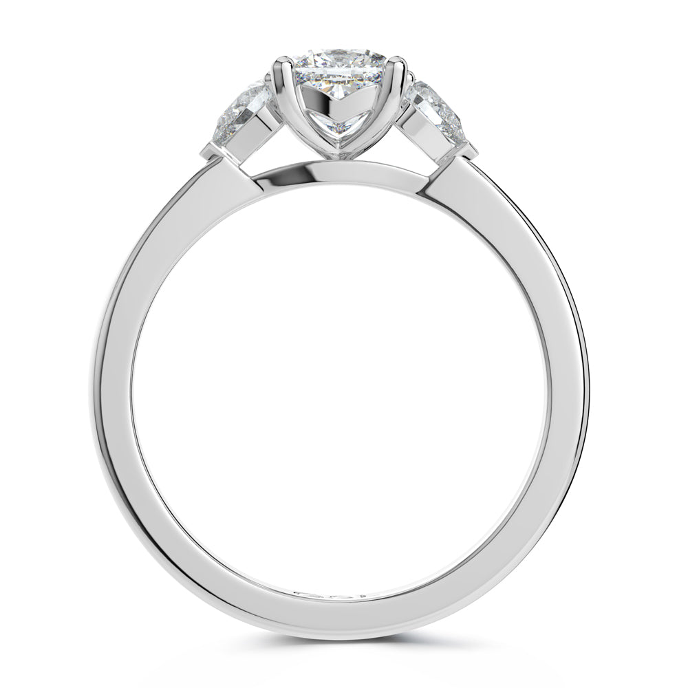 Platinum 1.00ct Cushion And Pear Cut Three Stone Diamond Engagement Ring