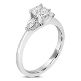 Platinum 1.00ct Cushion And Pear Cut Three Stone Diamond Engagement Ring