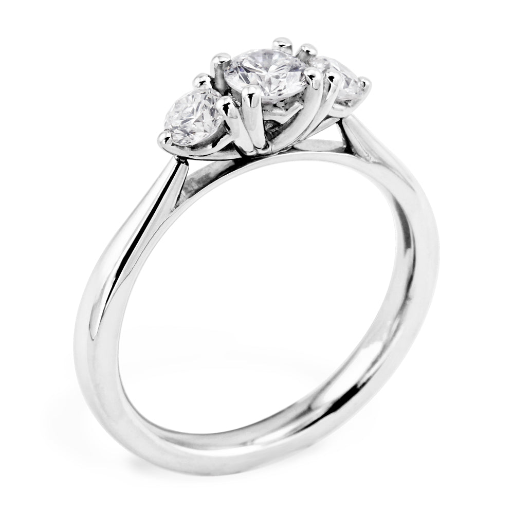 The Senna Platinum Round Brilliant Cut Diamond Three Stone Engagement Ring