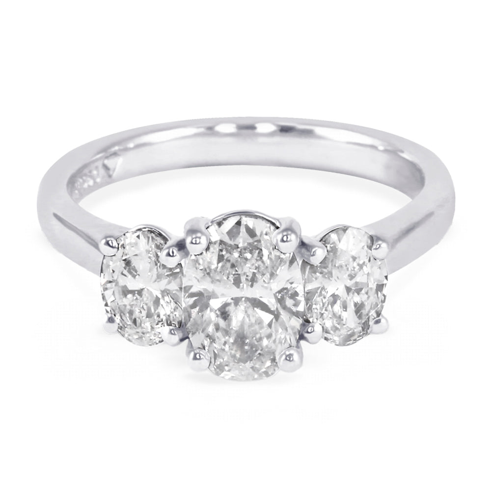 Platinum 1.81ct Three Stone Oval Cut Diamond Engagement Ring
