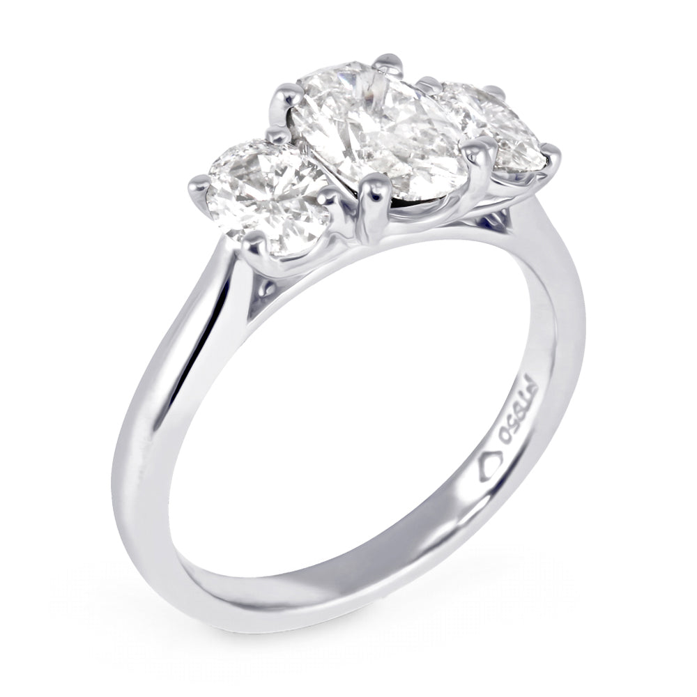 Platinum 1.81ct Three Stone Oval Cut Diamond Engagement Ring