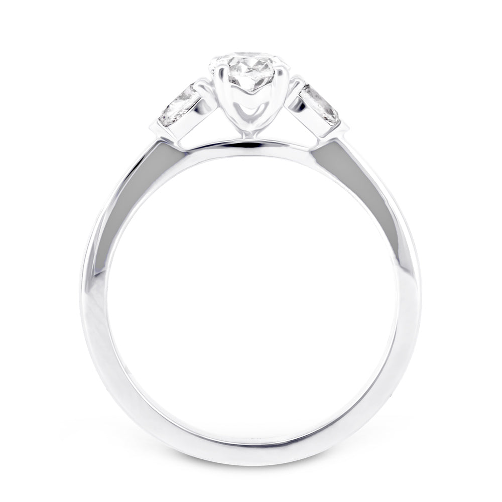 Platinum 1.00ct Oval and Pear Cut Diamond Three Stone Engagement Ring