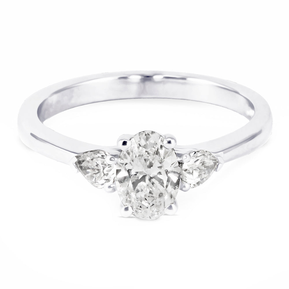 Platinum 1.00ct Oval and Pear Cut Diamond Three Stone Engagement Ring
