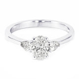 Platinum 1.00ct Oval and Pear Cut Diamond Three Stone Engagement Ring