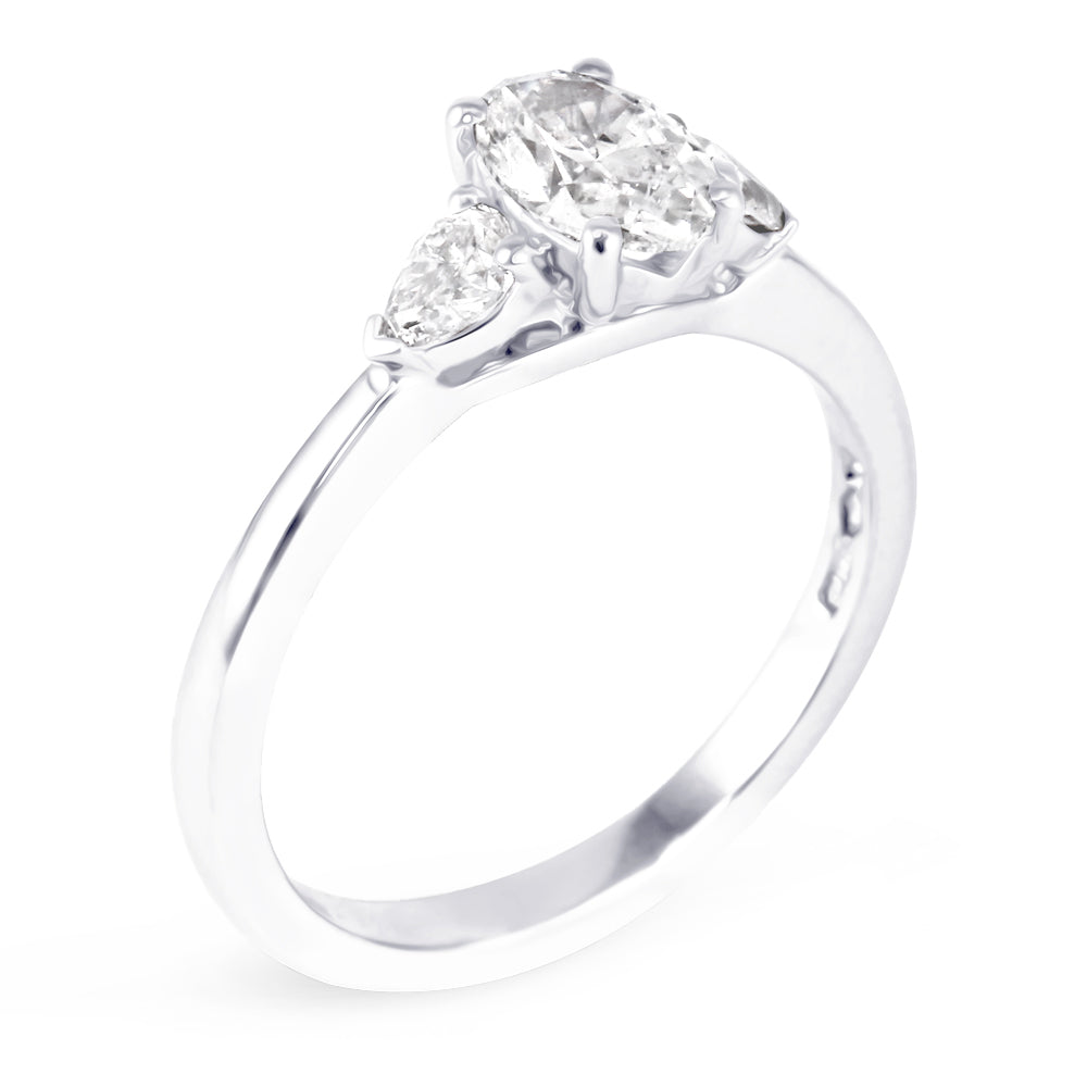 Platinum 1.00ct Oval and Pear Cut Diamond Three Stone Engagement Ring