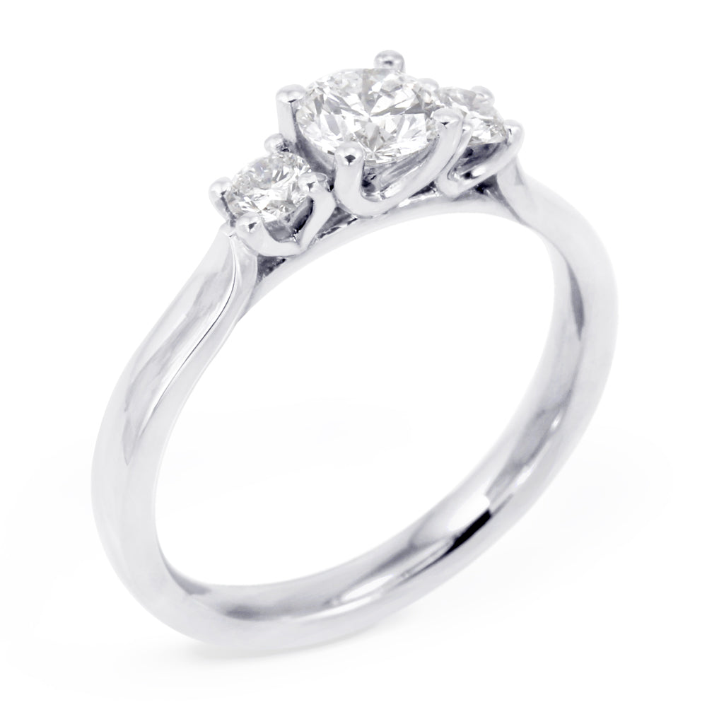 The Bryony Platinum Round Brilliant Cut Diamond Three Stone Engagement Ring
