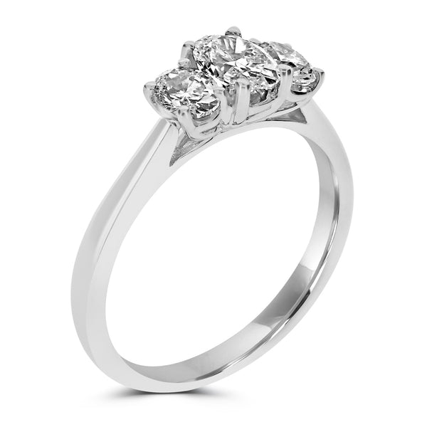 Platinum 0.59ct Oval Cut Diamond Three Stone Engagement Ring