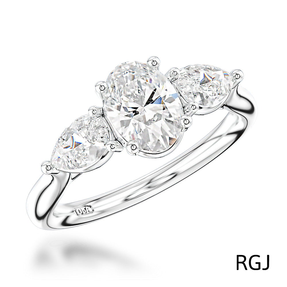 The Florentine Platinum 0.34ct Oval And 0.20ct Pear Cut Diamond Three Stone Engagement Ring