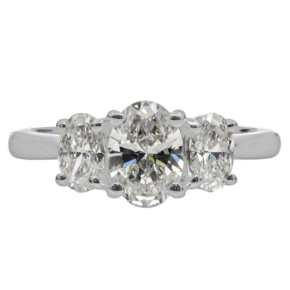 Platinum 1.31ct Oval Cut Diamond Three Stone Engagement Ring