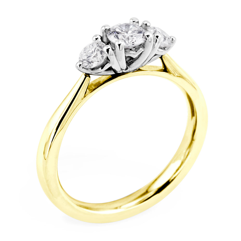 The Senna 18ct Yellow Gold Round Brilliant Cut Diamond Three Stone Engagement Ring