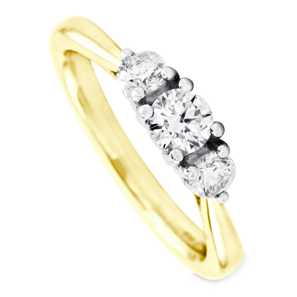 The Senna 18ct Yellow Gold Round Brilliant Cut Diamond Three Stone Engagement Ring