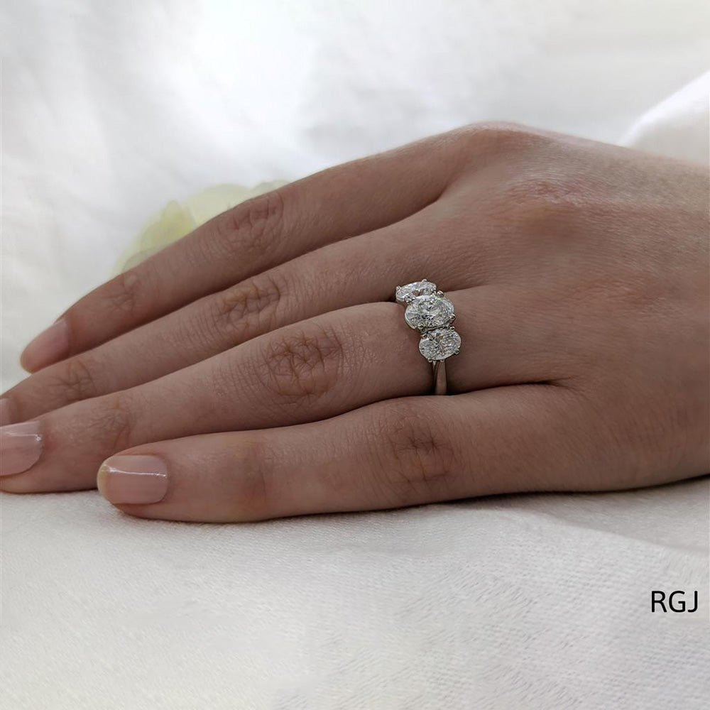 The Florentina Platinum 1.81ct Oval Cut Diamond Three Stone Engagement Ring