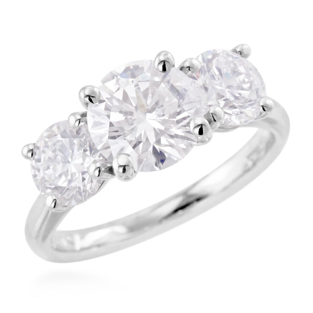 Platinum 3.12ct Round Brilliant Cut Diamond Three Stone Engagement Ring