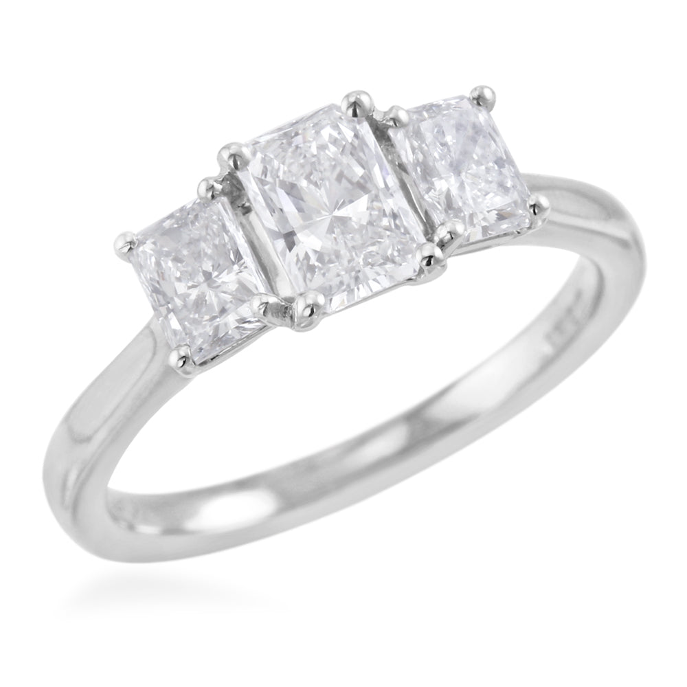Platinum 1.19ct Radiant Cut Diamond Three Stone Engagement Ring