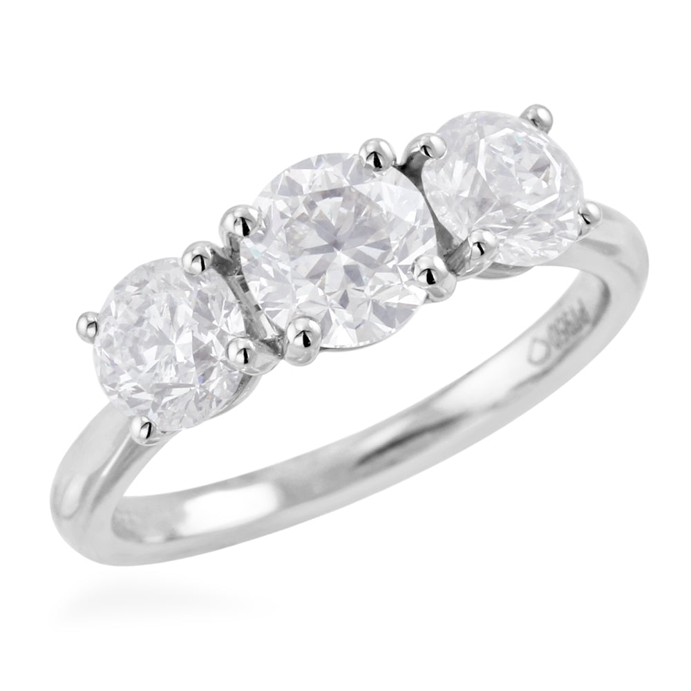 Platinum 2.11ct Round Brilliant Cut Diamond Three Stone Engagement Ring