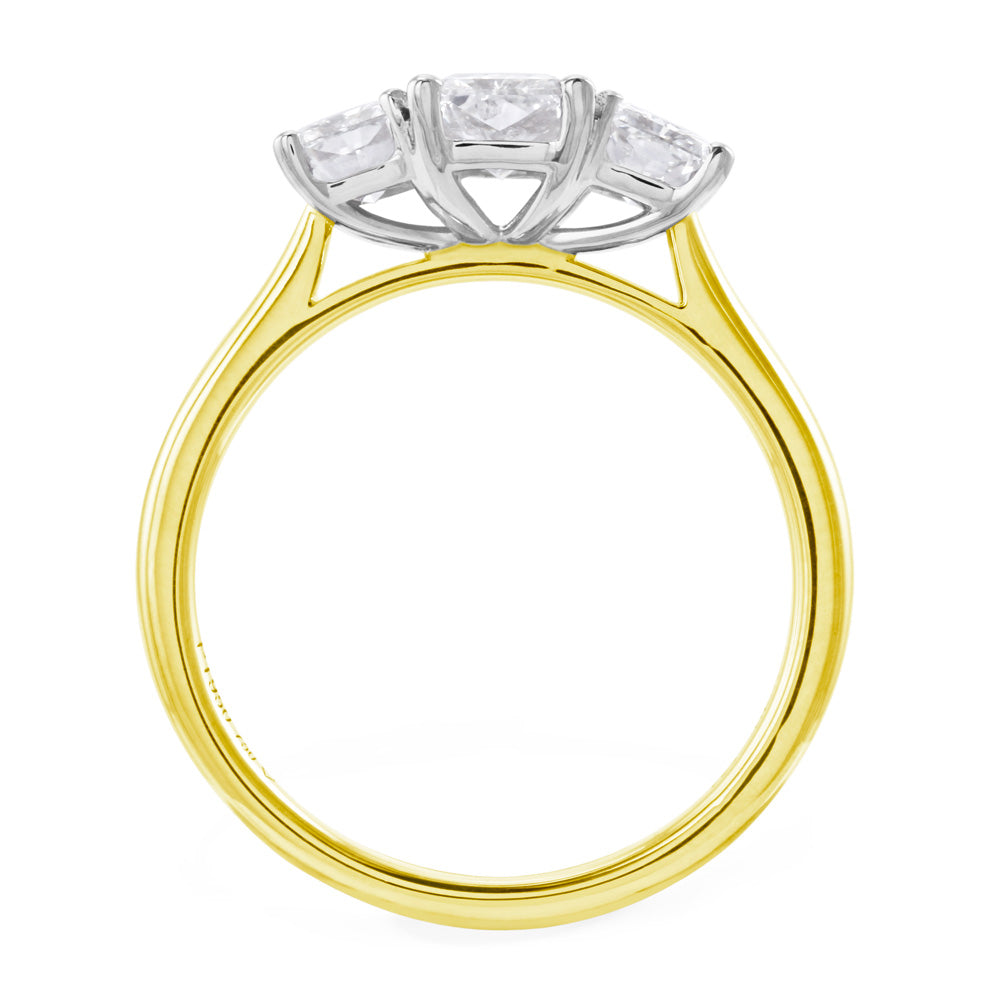 Platinum And 18ct Yellow Gold 1.49ct Radiant Cut Diamond Three Stone Engagement Ring