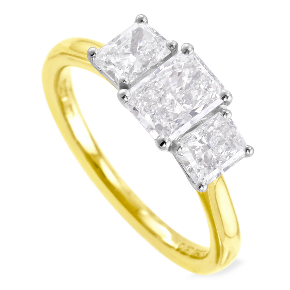 Platinum And 18ct Yellow Gold 1.49ct Radiant Cut Diamond Three Stone Engagement Ring