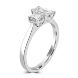 Platinum 0.87ct Emerald Cut Diamond Three Stone Engagement Ring