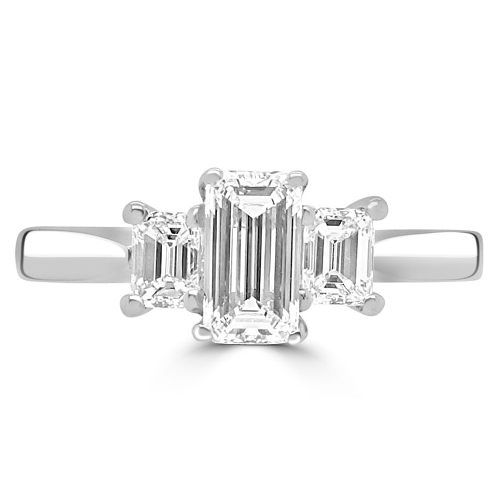 Platinum 0.87ct Emerald Cut Diamond Three Stone Engagement Ring