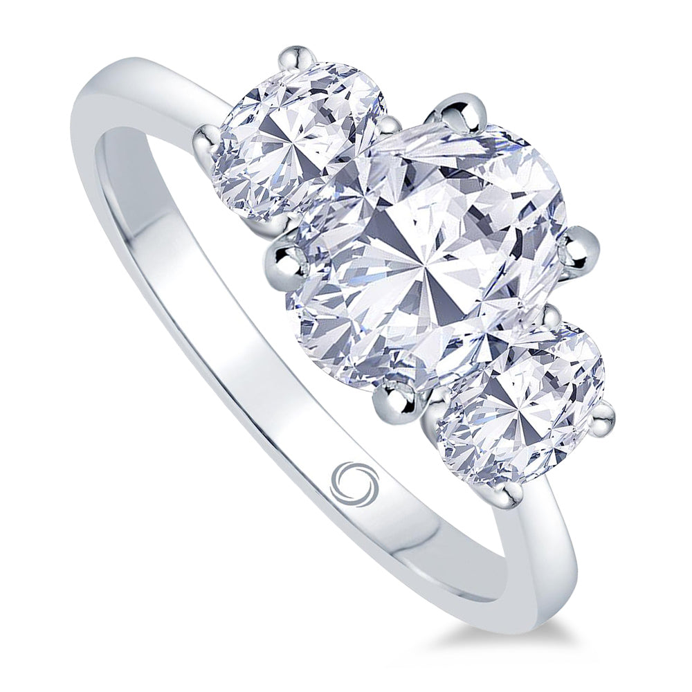 Platinum 0.80ct Oval Cut Diamond Three Stone Engagement Ring