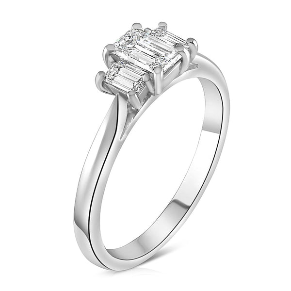 Platinum 1.80ct Emerald Cut Diamond Three Stone Engagement Ring