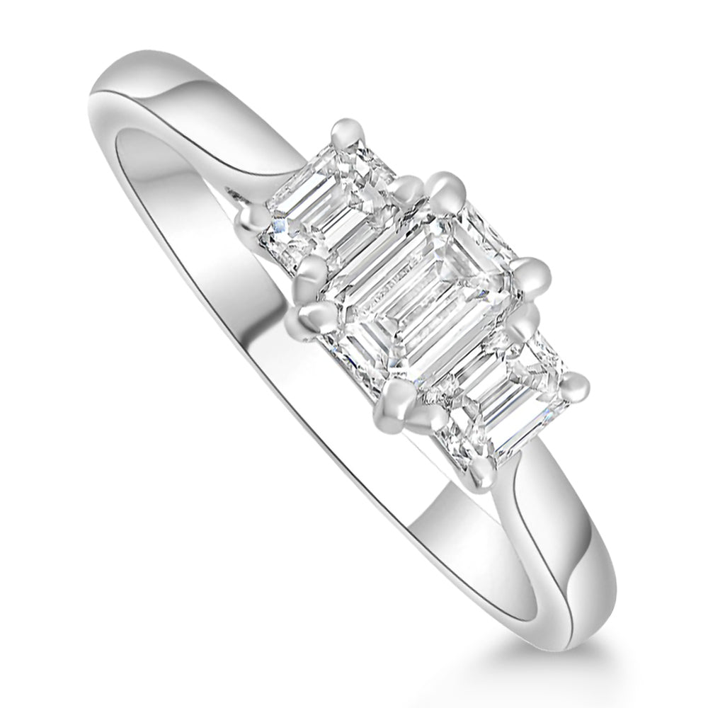 Platinum 1.80ct Emerald Cut Diamond Three Stone Engagement Ring