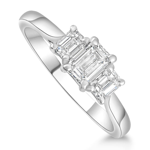 Platinum 1.80ct Emerald Cut Diamond Three Stone Engagement Ring
