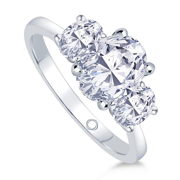 Platinum 0.80ct Oval Cut Diamond Three Stone Engagement Ring