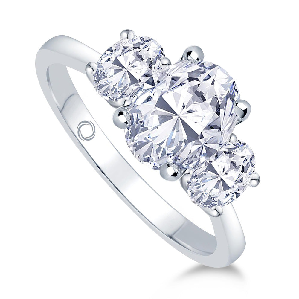 Platinum 0.80ct Oval Cut Diamond Three Stone Engagement Ring