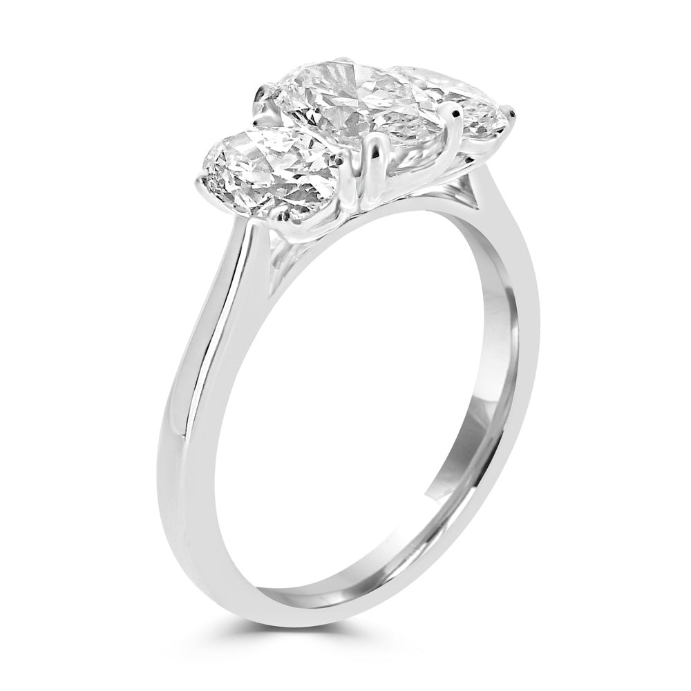 Platinum 2.51ct Oval Cut Diamond Three Stone Engagement Ring