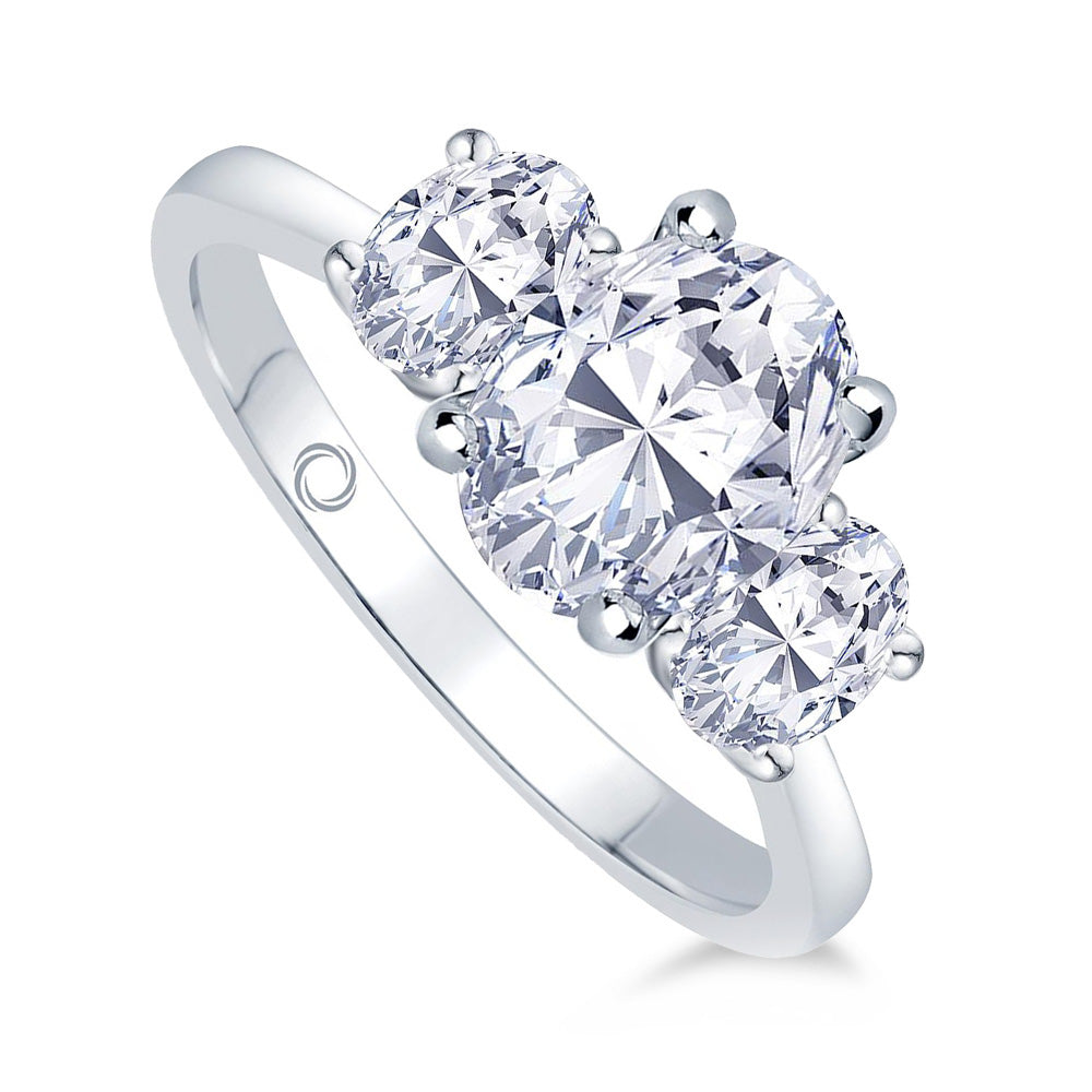 Platinum 0.80ct Oval Cut Diamond Three Stone Engagement Ring