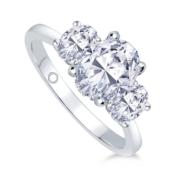 Platinum 0.80ct Oval Cut Diamond Three Stone Engagement Ring