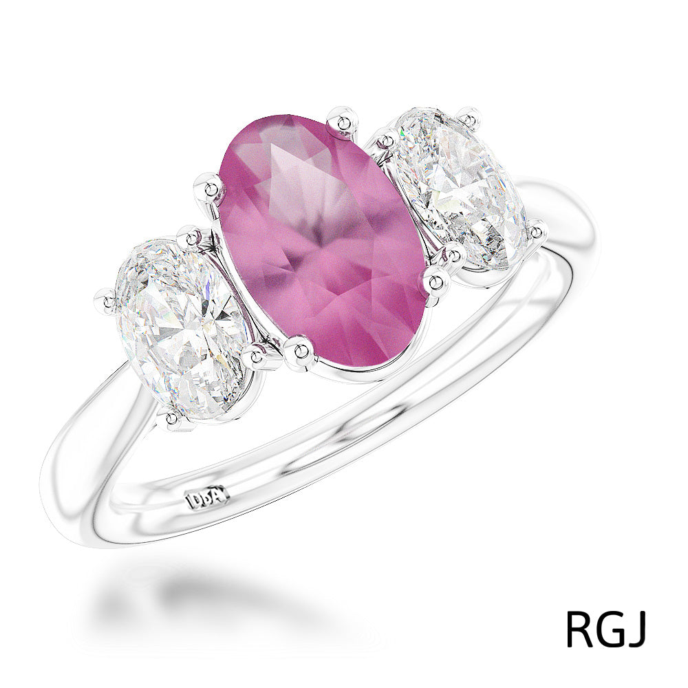 The Florentina Platinum 0.94ct Pink Sapphire And 0.60ct Diamond Oval Cut Three Stone Ring