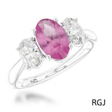 The Florentina Platinum 0.94ct Pink Sapphire And 0.60ct Diamond Oval Cut Three Stone Ring