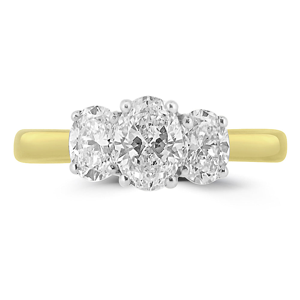 18ct Yellow Gold And Platinum 0.67ct Oval Cut Diamond Three Stone Enga