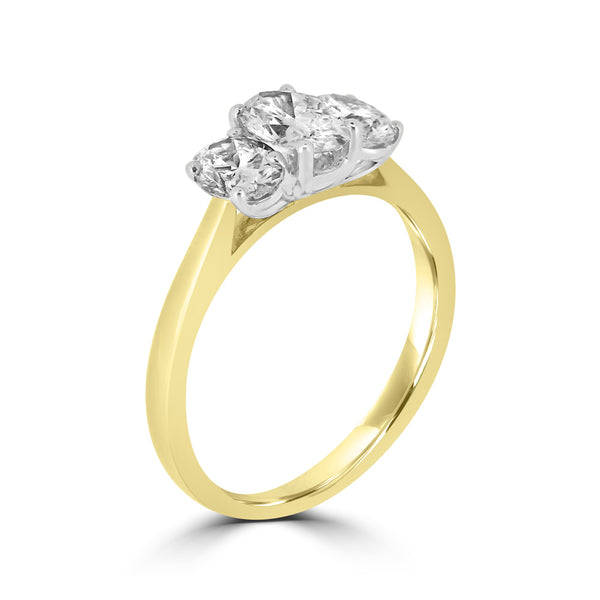18ct Yellow Gold And Platinum 0.67ct Oval Cut Diamond Three Stone Engagement Ring